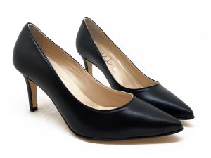 décolleté moderna con scollatura tonda in colore nero metallizzato, tacco 7,