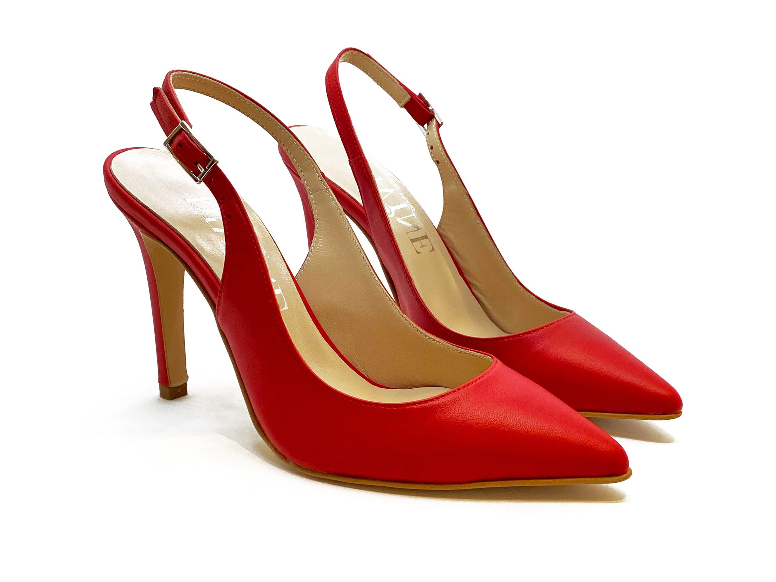 slingback in nappa rossa, tacco 10