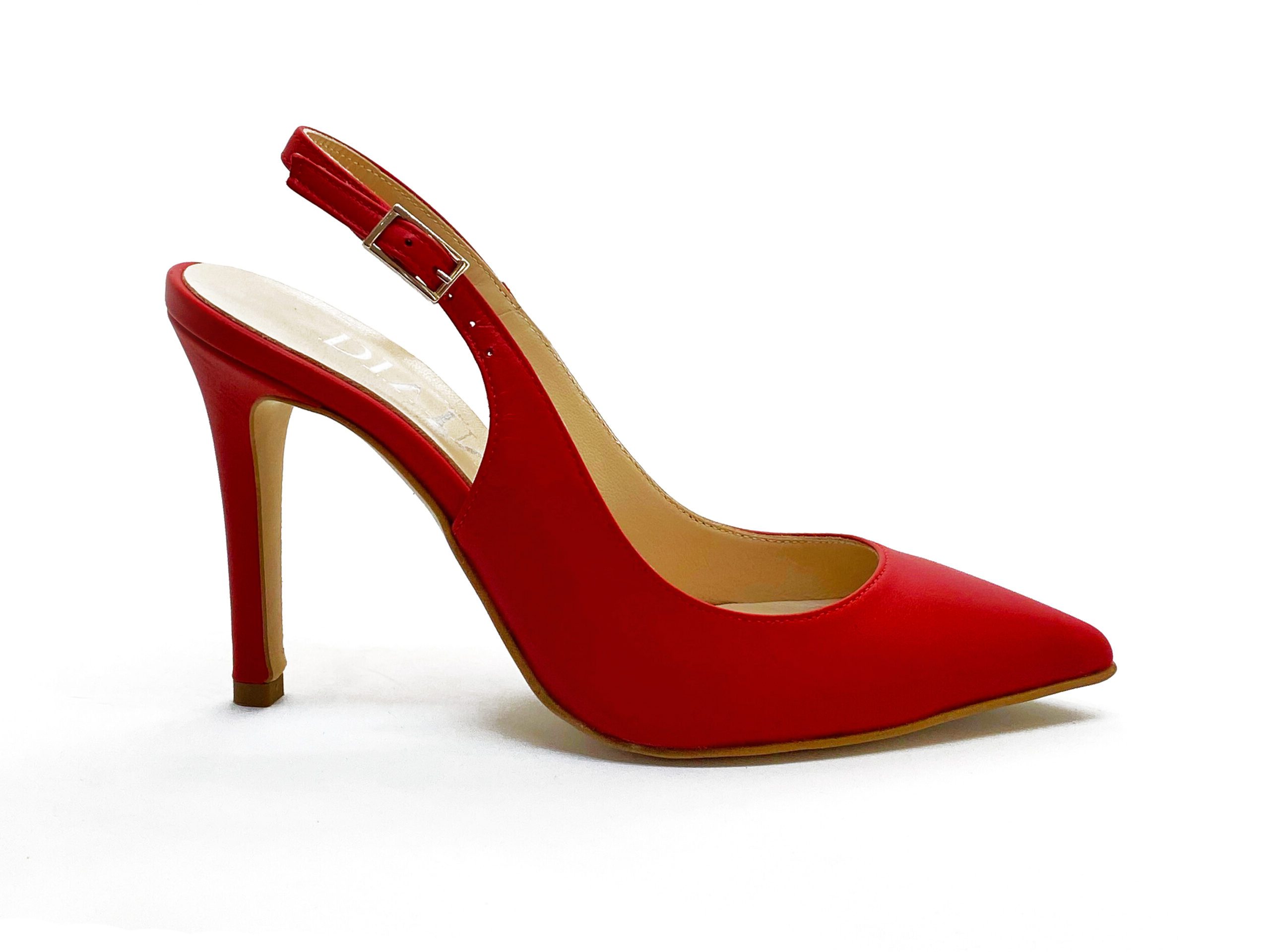 slingback in nappa rossa, tacco 9.5, lato esterno