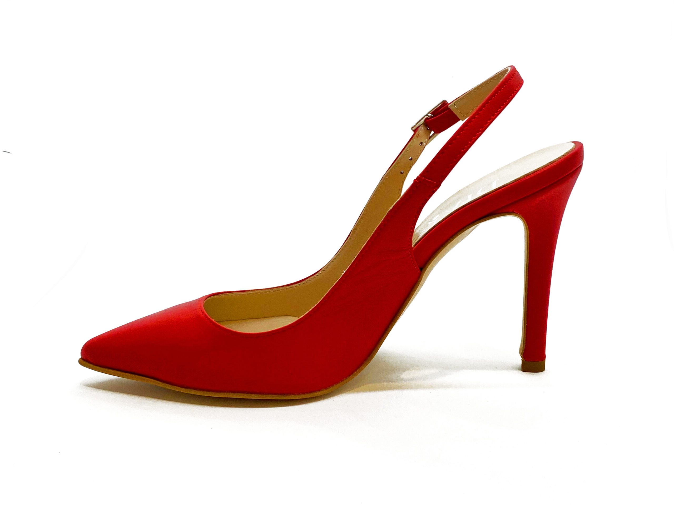 slingback in nappa rossa, tacco 9.5, lato interno