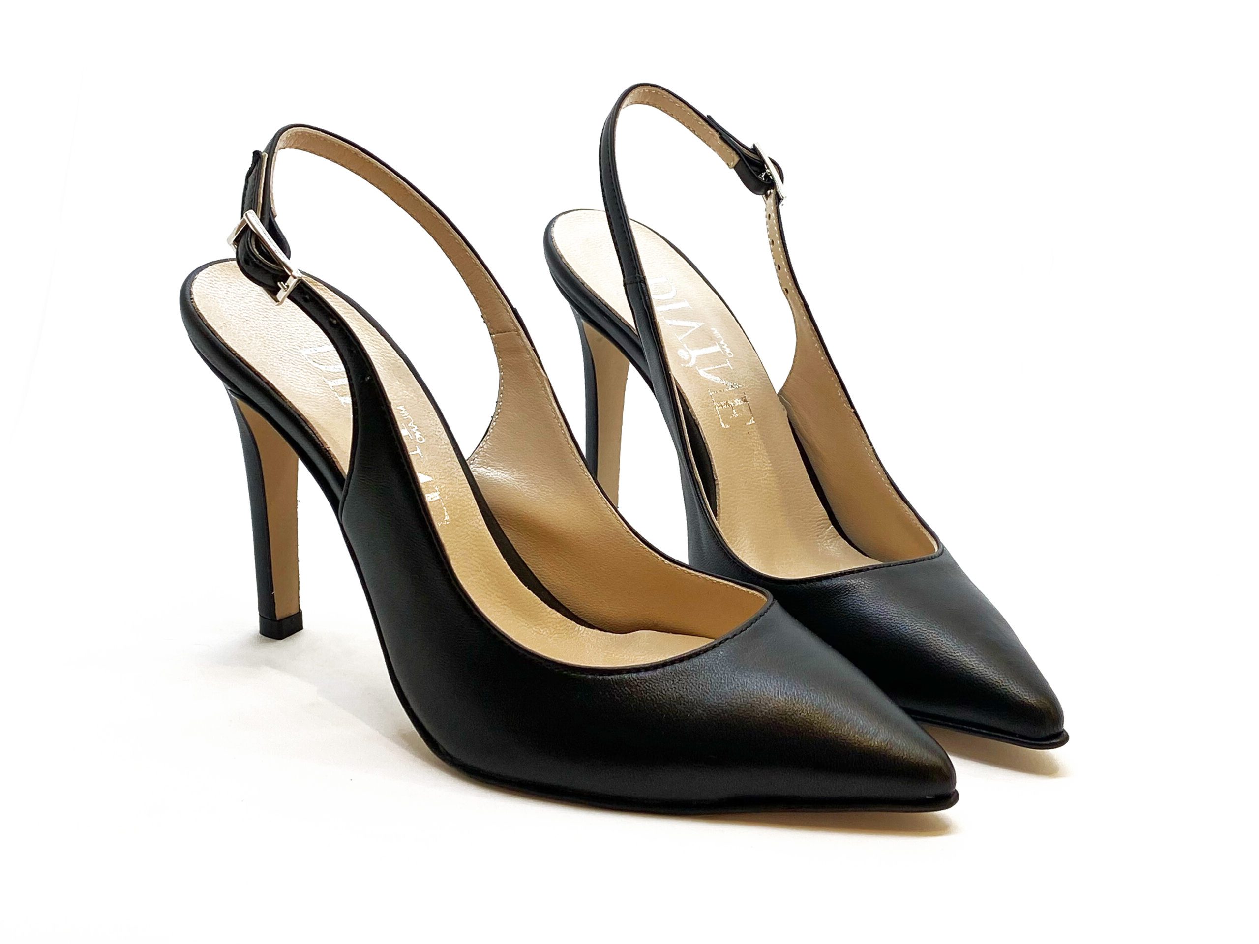 slingback in nappa nera, tacco 9.5