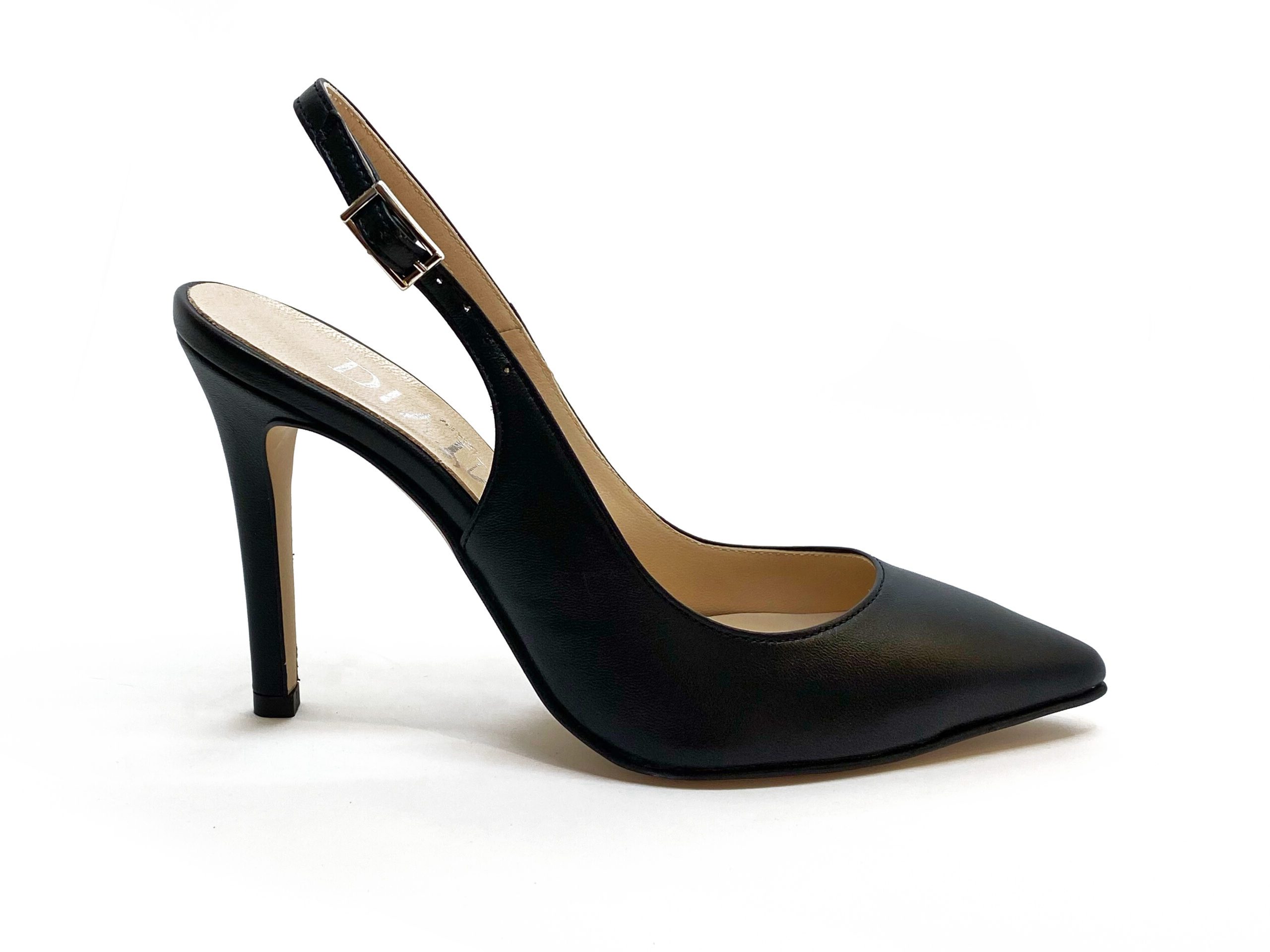 slingback in nappa nera, tacco 9.5, lato esterno