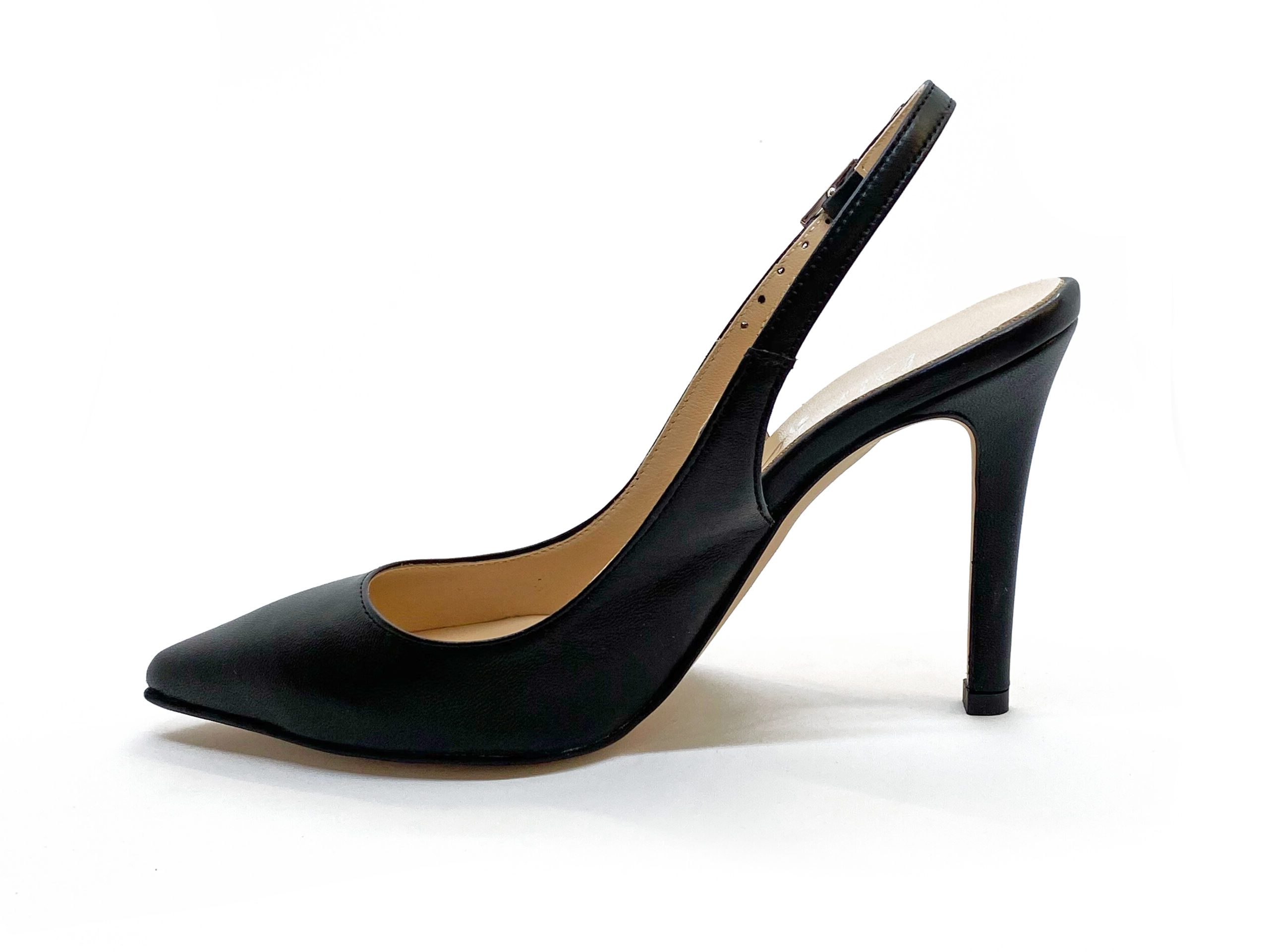 slingback in nappa nera, tacco 9.5, lato interno