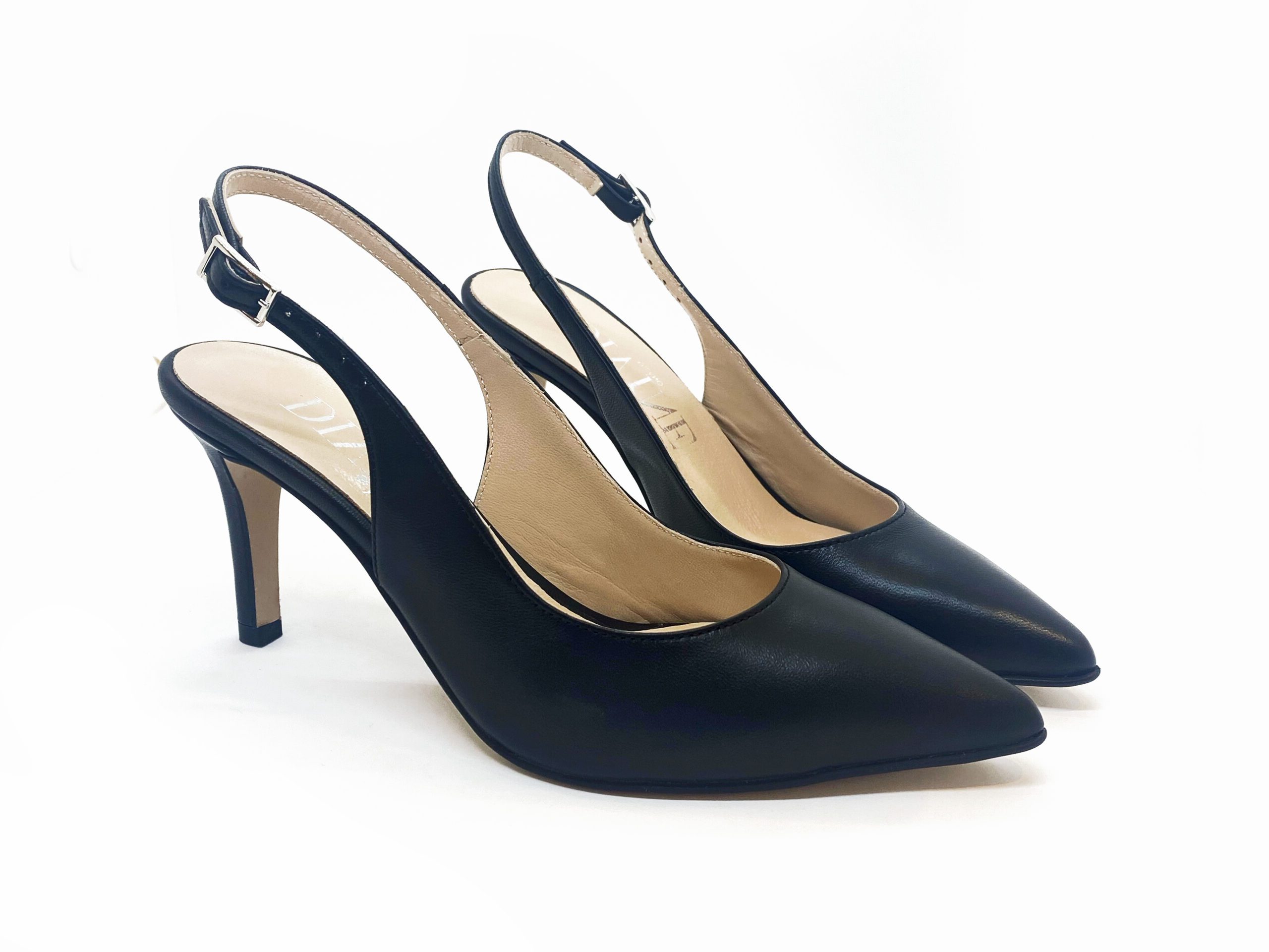 slingback in nappa nera, tacco 7