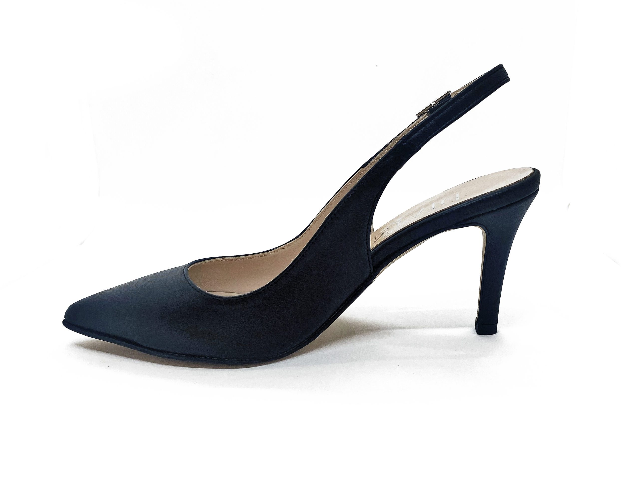 slingback in nappa nera, tacco 7. lato interno