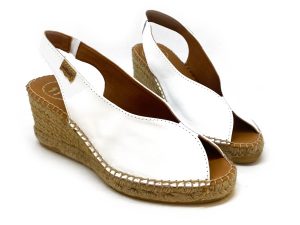 Espadrillas sandalo con soletta imbottita in pelle bianca, zeppa da 7 cm