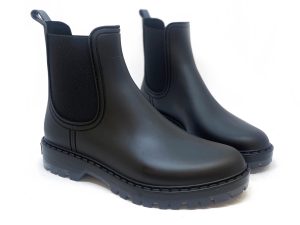stivaletto da pioggia nero con suola ed elastico in tinta