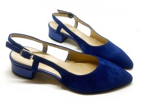 Slingback flat in scamosciato blu, tacco 3 largo