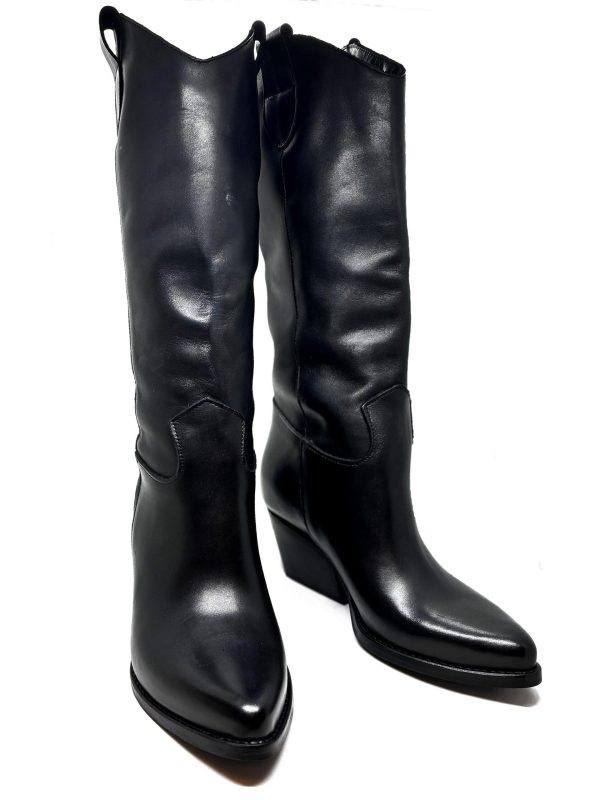 Stivale texano liscio in pelle color nero