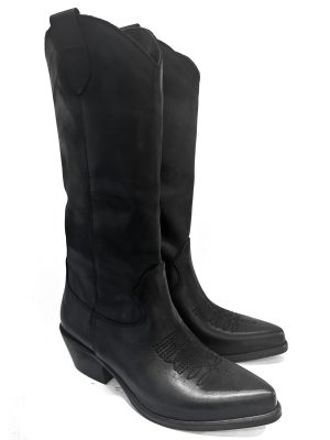 Stivale texano in nabuk nero, tacco 4 texano