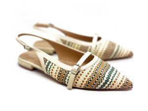 slingback flat intreccio color cuoio, verdone e paglia