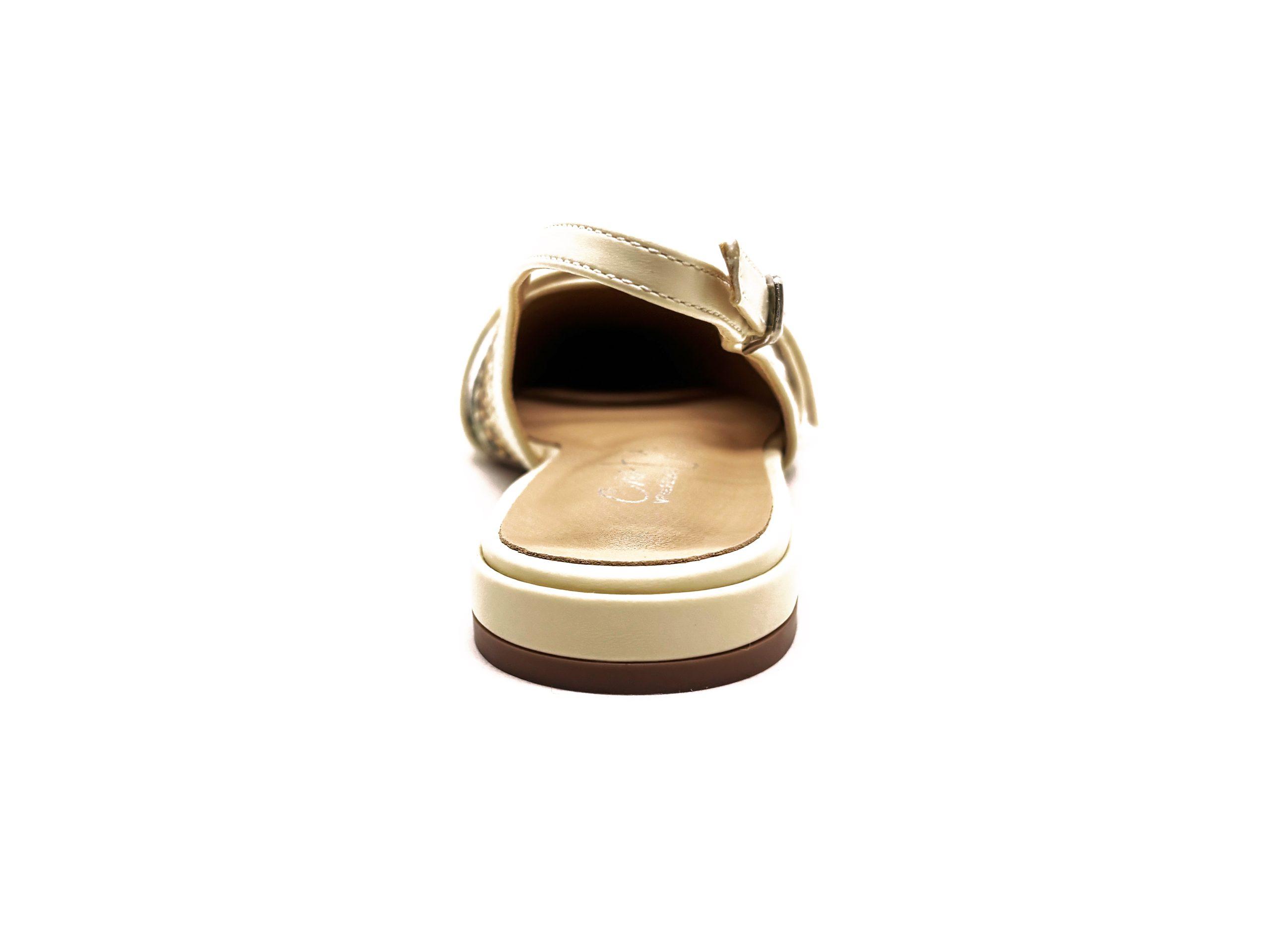 slingback flat intreccio color cuoio, verdone e paglia, lato posteriore