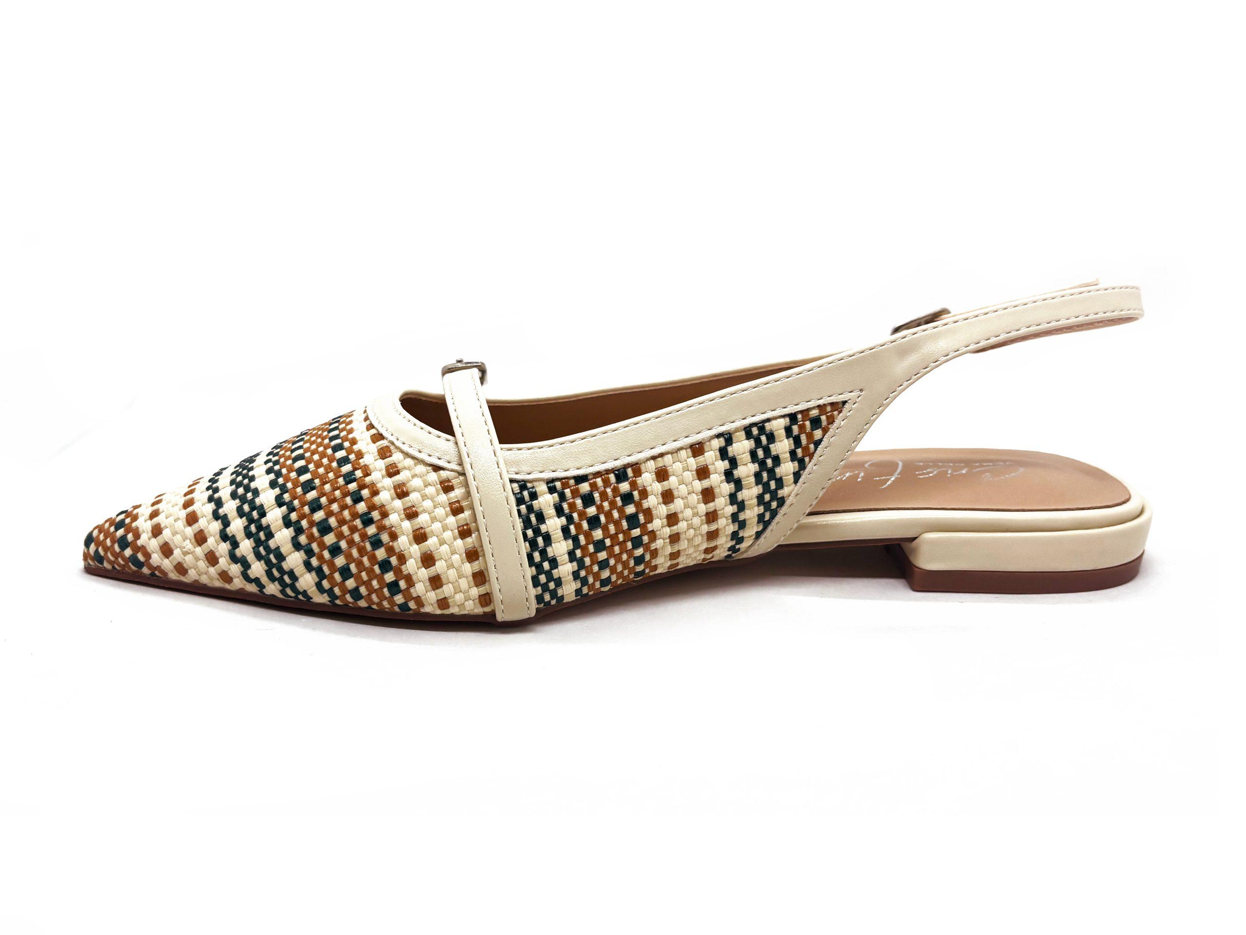 slingback flat intreccio color cuoio, verdone e paglia, lato interno