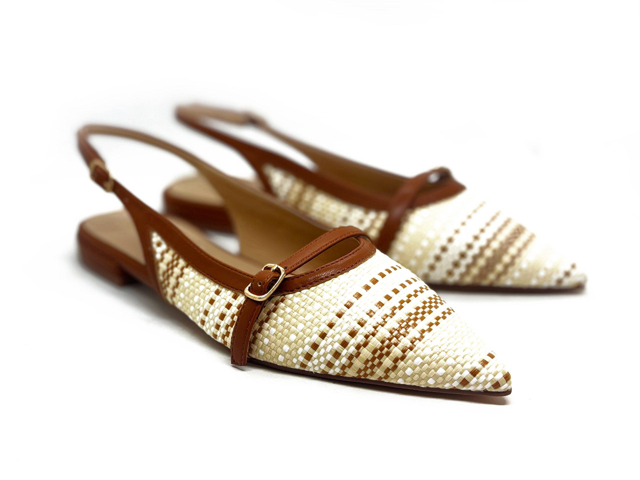 slingback flat intreccio color cuoio e nude