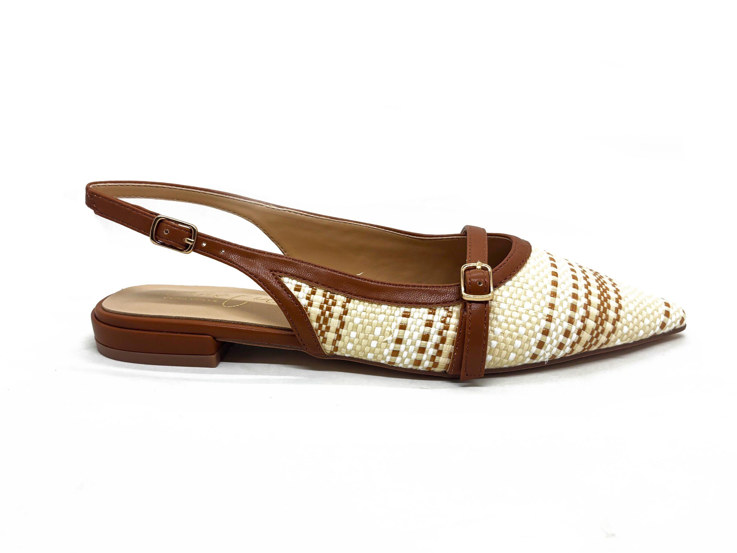 slingback flat intreccio color cuoio e nude, lato esterno
