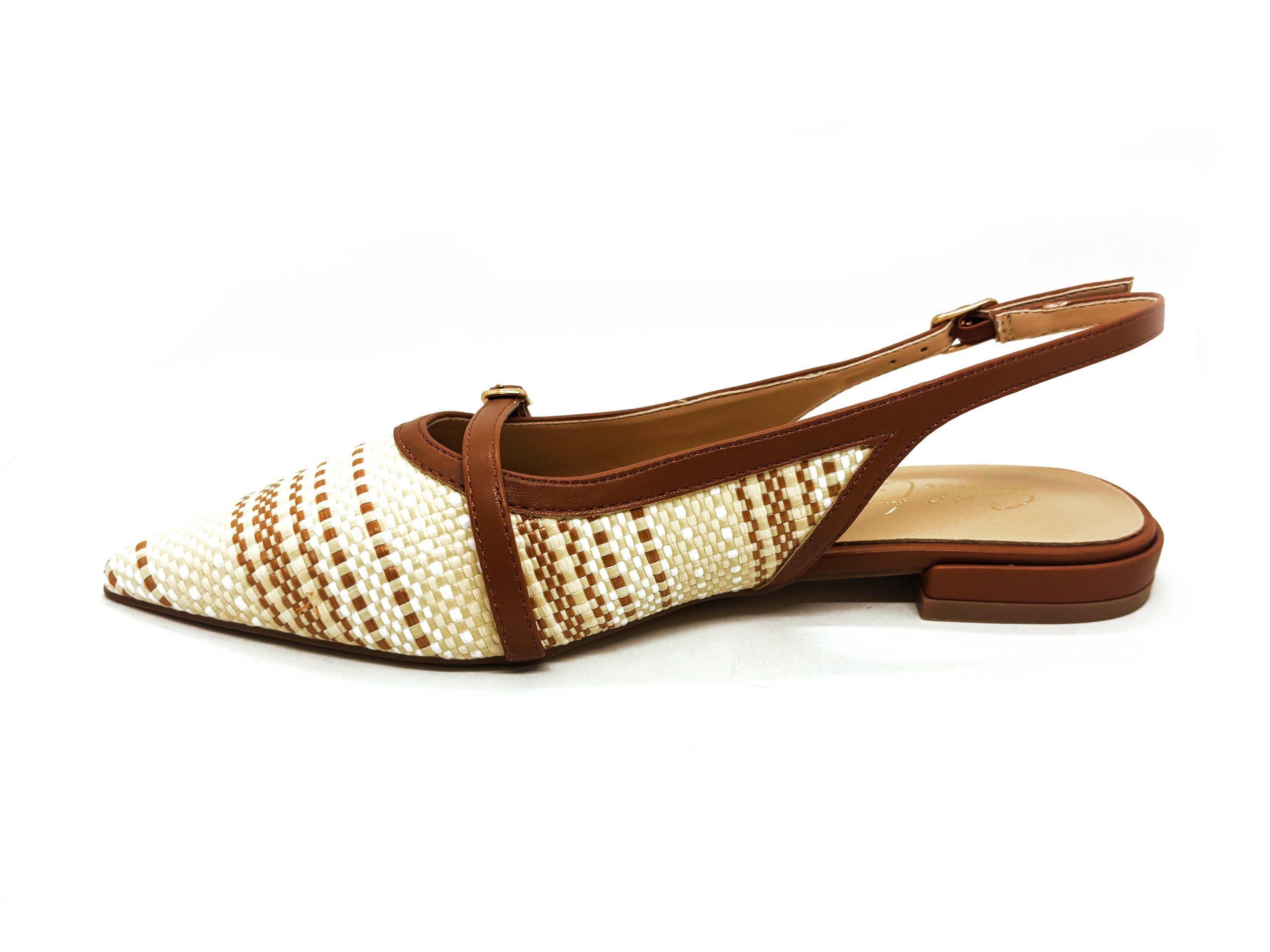 slingback flat intreccio color cuoio e nude, lato interno