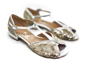 Ballerina spuntata in paiellettes platino e argento