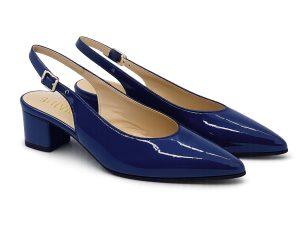 slingback in vernnice blu, tacco 4 largo