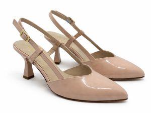 slingback in vernice nude, tacco 7 a rocchetto