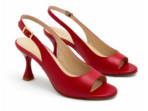 slingback open toe in pelle rossa, tacco 7 a rocchetto