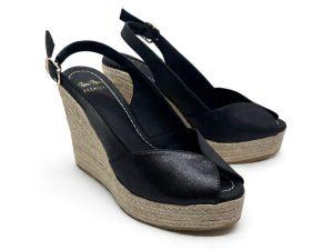 Espadrillas slingback in raso nero,, zeppa da 10 cm