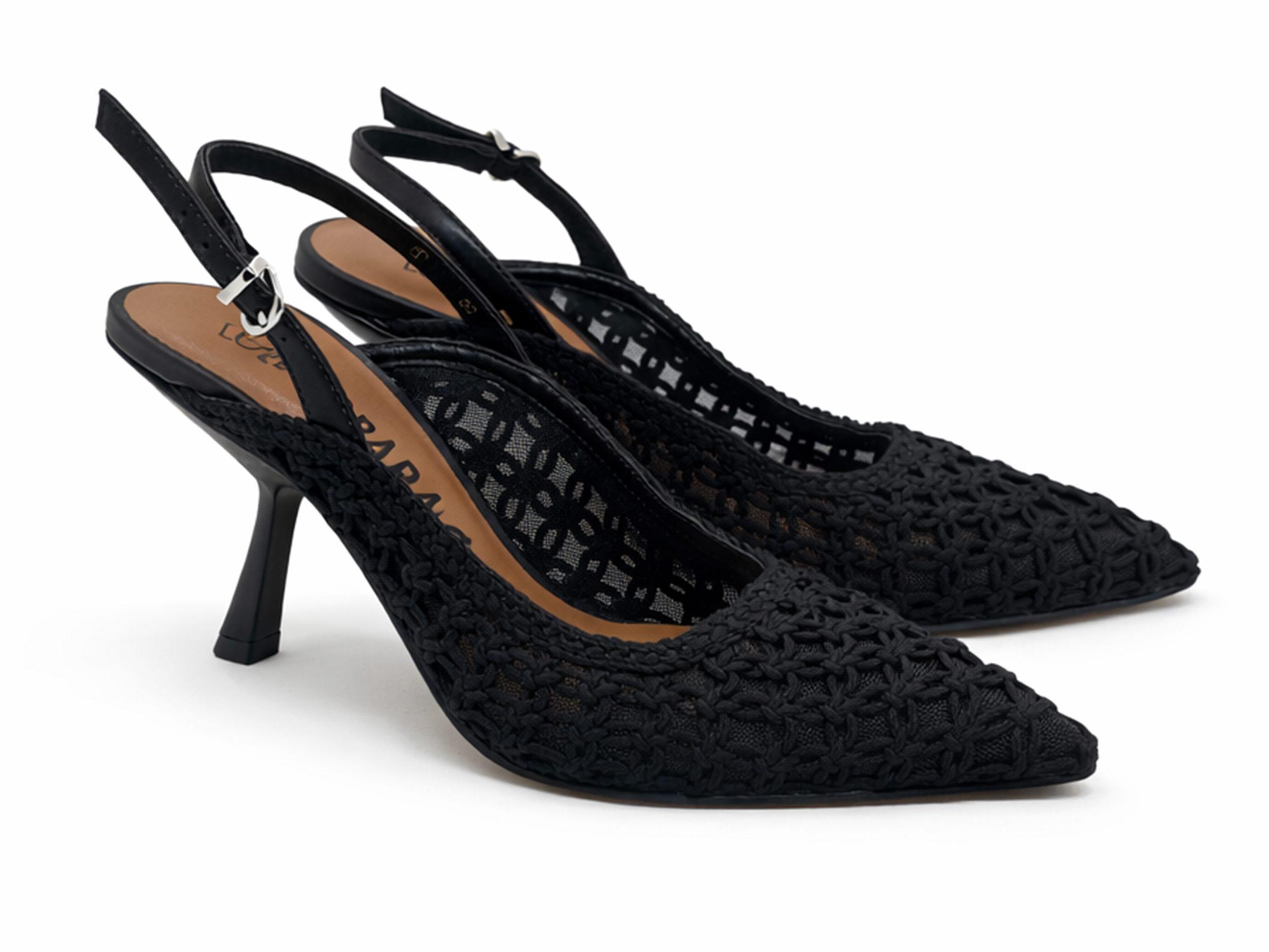 slingback in rete decorata con intreccio a nodi, tacco 9 a virgola
