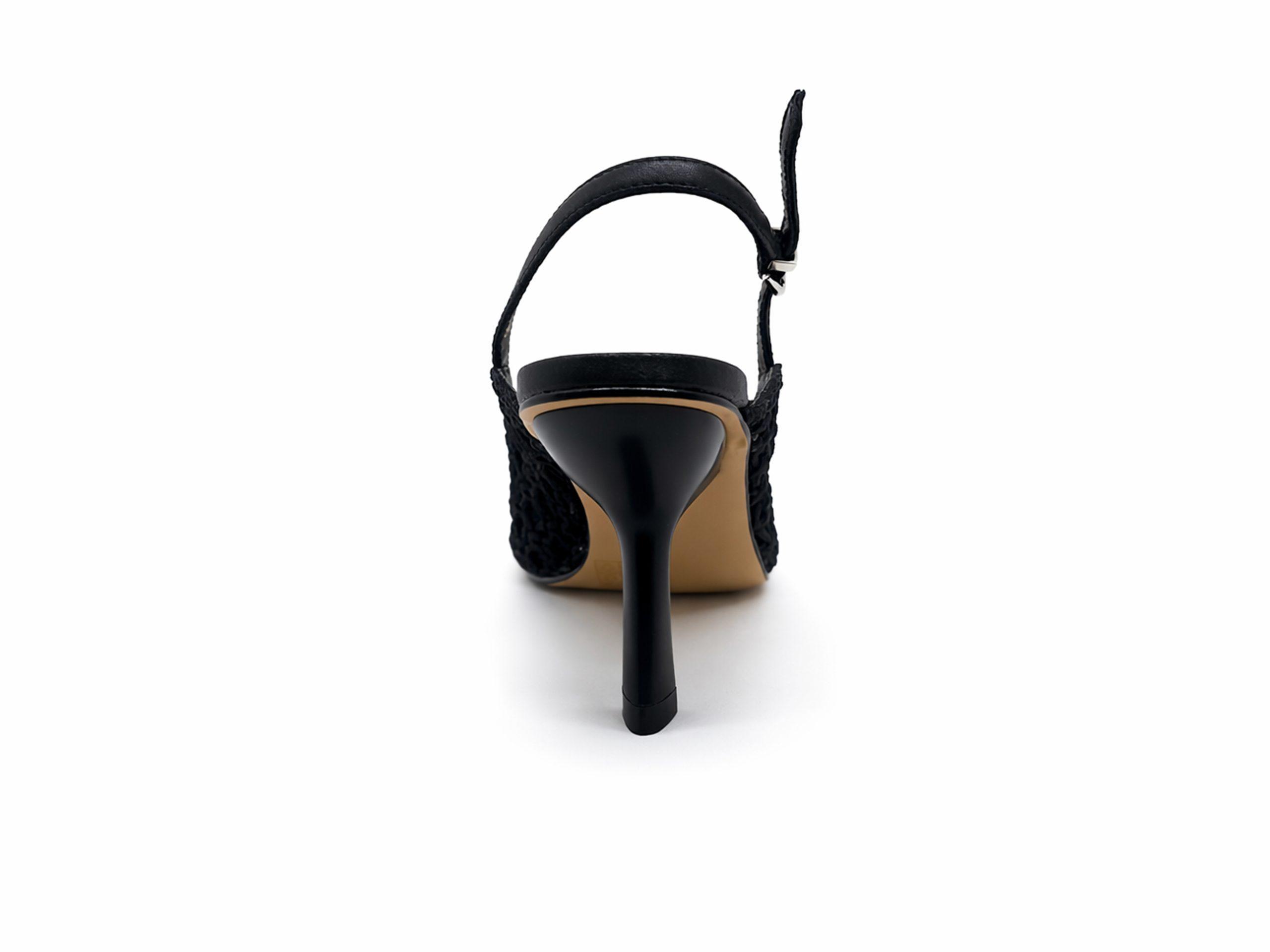 slingback in rete decorata con intreccio a nodi, tacco 9 a virgola, lato posteriore